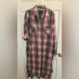Plaid Button-Up Shirt Dress